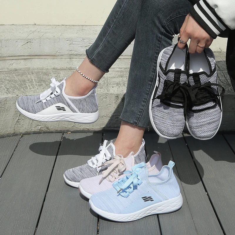 

Breathable Knit Women's Walking Shoes, Lightweight Lace-Up Casual Sneakers, Comfortable Platform Trainers for Everyday Wear