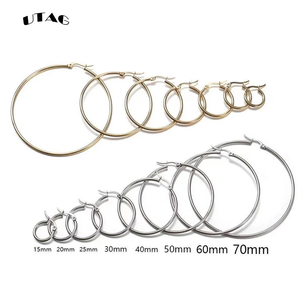 UTAG Classic Stainless Steel Ear Buckle for Women Trendy Gold Color Small Large Circle Hoop Earrings Jewelry Accessories