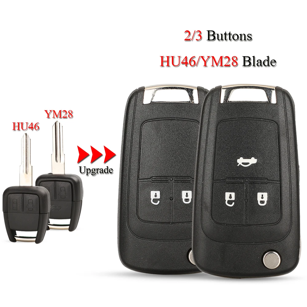 

jingyuqin 10PCS/Lot Upgrade Folding Remote Car Key Shell For Chevrolet Cruze Aveo Agile Classic 2/3Buttons With HU46/YM28 Blade