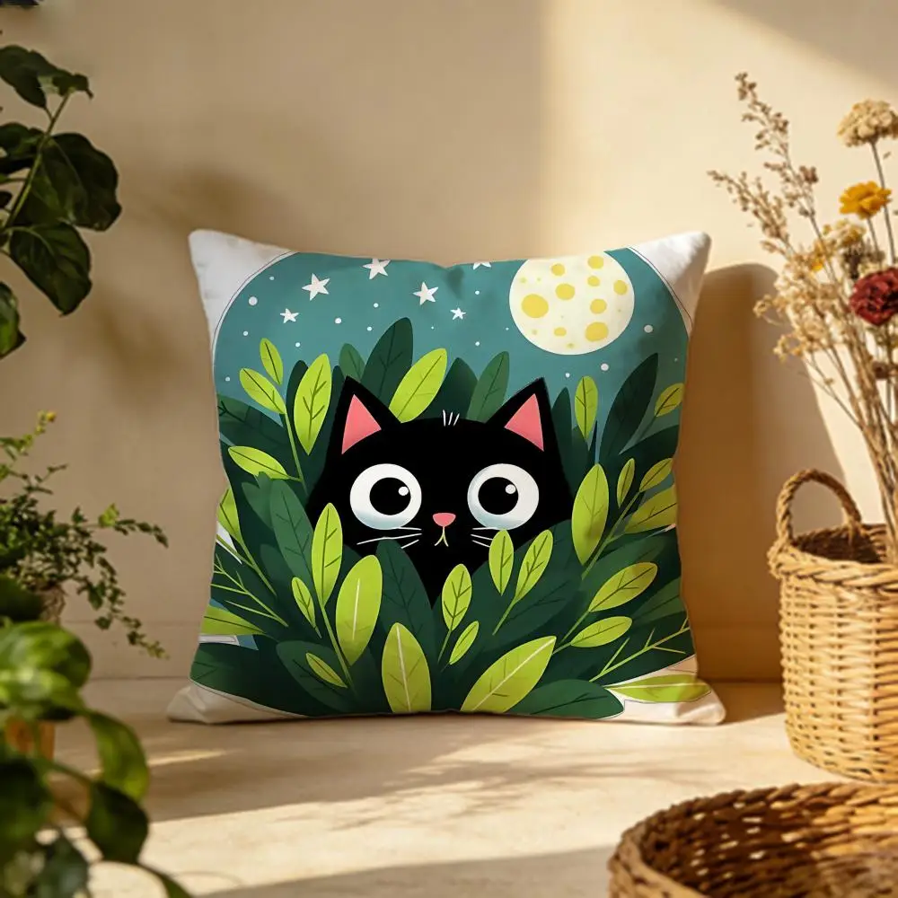 Cute Cat Illustration Cushion Cover Versatile Double-Sided Pillow Case Fit for Sofa Bed Car & Daily Decor
