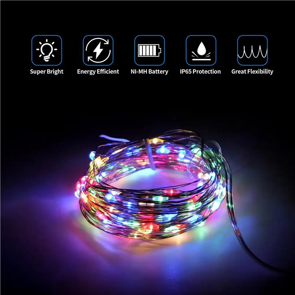 Jardim ao ar livre Fairy Lights, Energia Solar, 100 LED String Light, Festival de Natal, 8 Function Lamp, Caminho, 12m