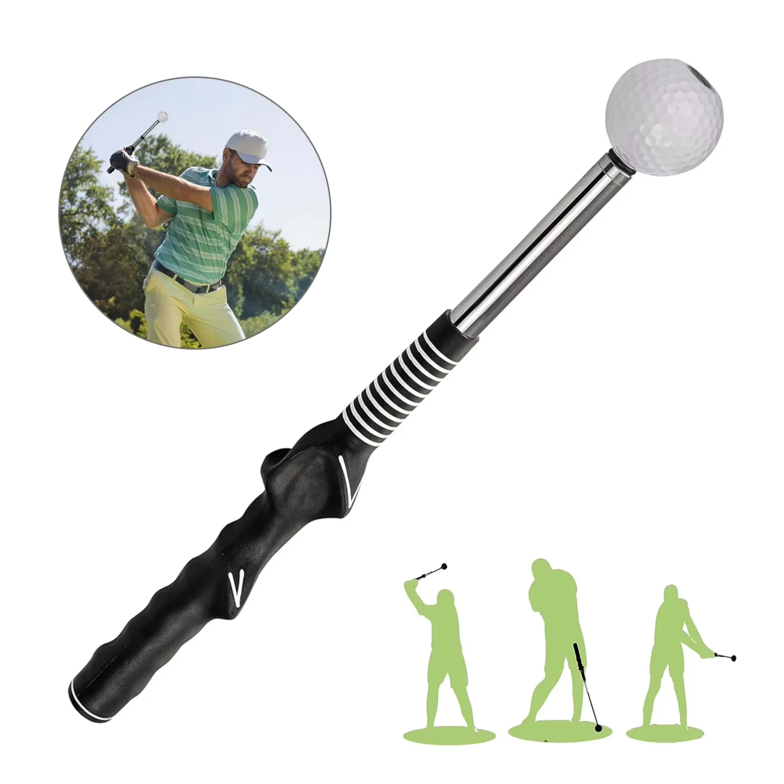 Retractable Golf Swing Trainer with Click Feedback Anti-Slip Rubber Grip Foldable Golf Practice Aid for Indoor Outdoor Training