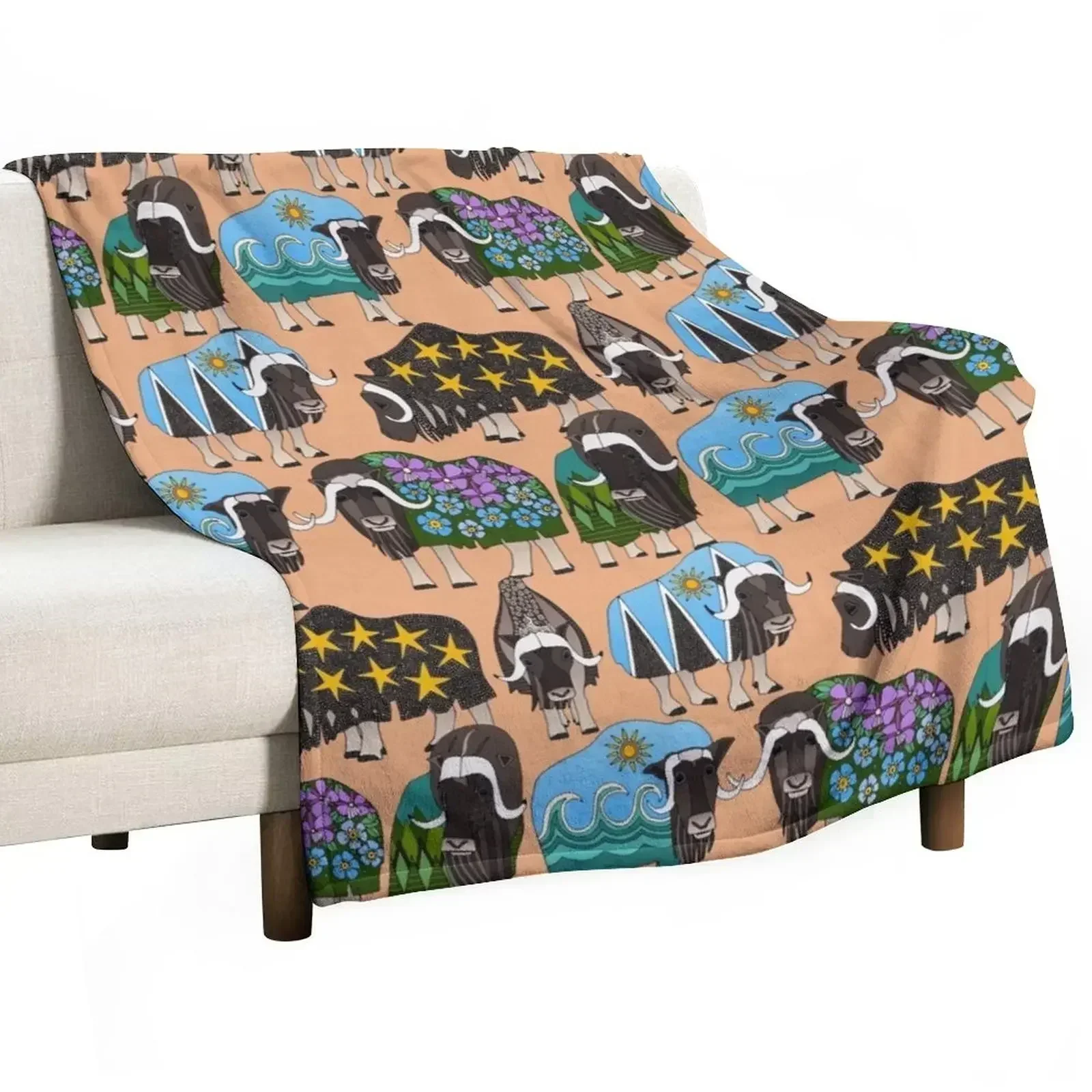Alaskan musk ox peach Throw Blanket Thin cosplay anime Picnic Polar blankets and throws Bed covers Blankets