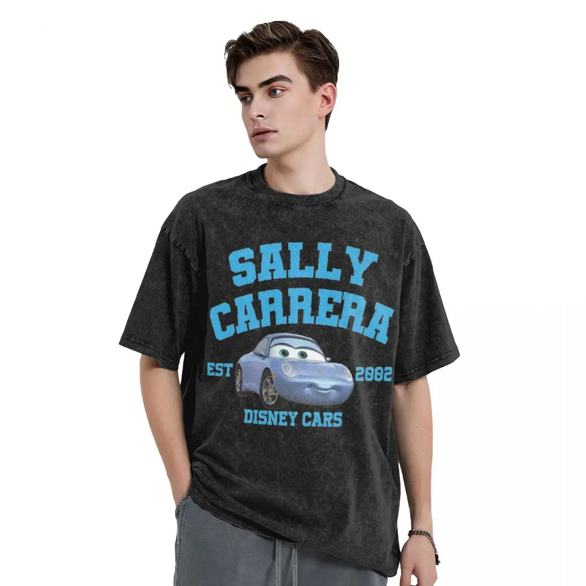 Cars Sally Carrera Est 2002 Washed T Shirts Streetwear Hip Hop Vintage T-Shirt Lightning Mcqueen Tees Men Women 100% Cotton