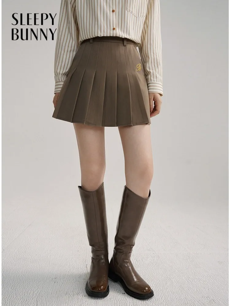 Women Early Spring Mini Skirt Slimming Pleated Preppy Style Coffee Color Casual Short Skirt Lady Versatile Daily Wear Bottoms