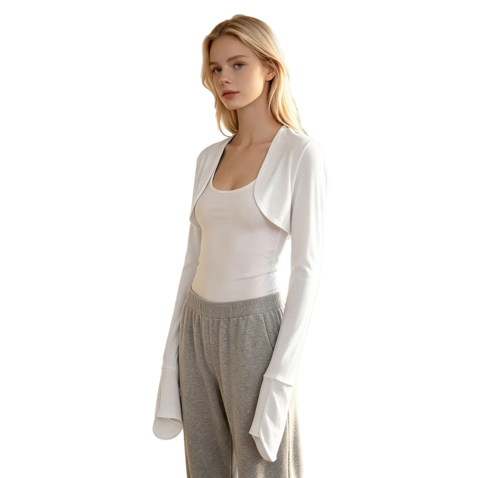 Women Crop Cardigan Top Cotton Soft Breathable Long Sleeve Anti Scratch Mitts Open Front Adaptive Tops Alzheimer Dementia Care