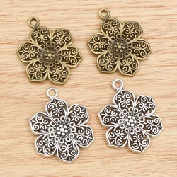 10pcs 32x24mm Antique Silver Plated and Bronze Plated Flower Style Handmade Charms Pendant:DIY for bracelet necklace