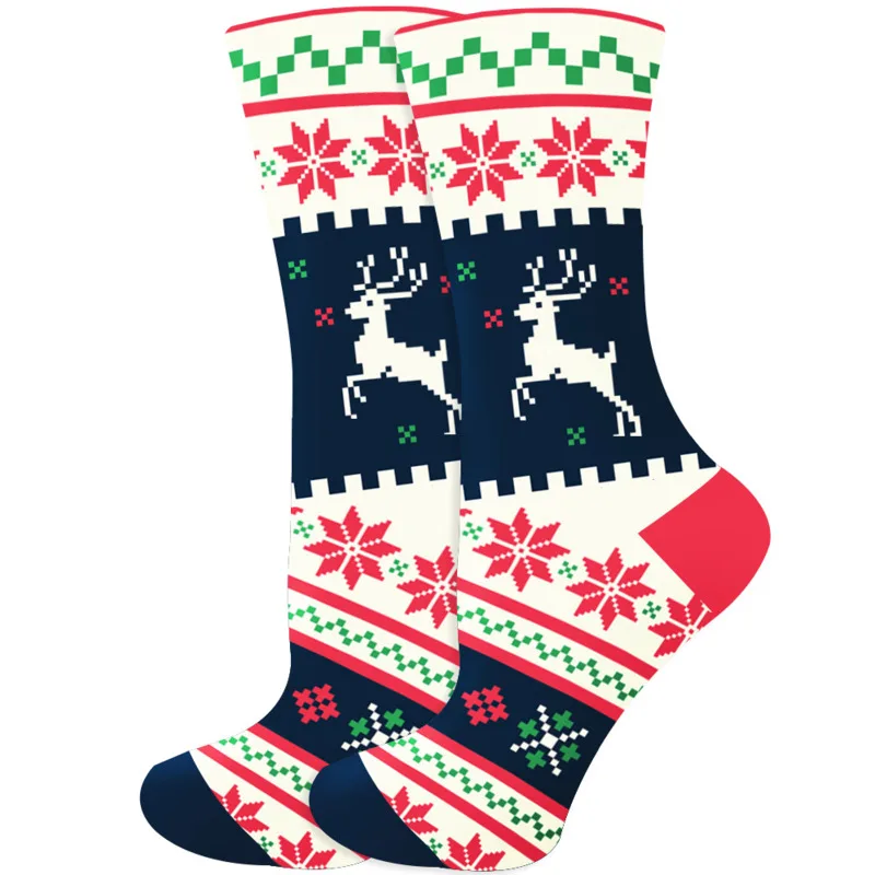 1 pasang kaus kaki gambar kartun natal wanita, kaus kaki Happy Flake sederhana Skateboard Harajuku modis