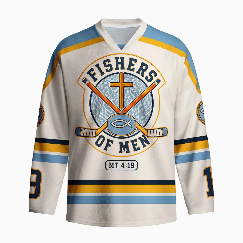 Men's New Oversized Environmentally Friendly Full Printed Long Sleeved Shirt, God Bless You, Ice Hockey Printed Jersey