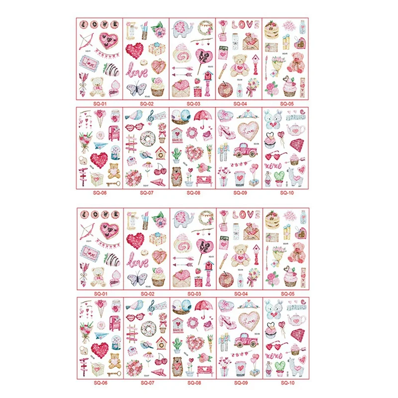 

20 Sheet Temporary Tattoo Sticker Valentines Heart Tattoo Sticker For Kids Boy Girls Gift Valentine's Day