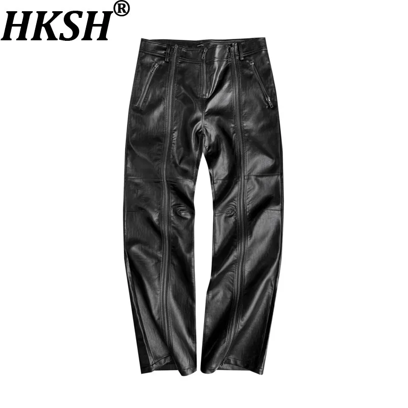 

Мужские брюки HKSH из искусственной кожи с текстурой, на молнии, в стиле панк, весна-осень, новинка, тренд, модные, для уличного стиля, HK18467