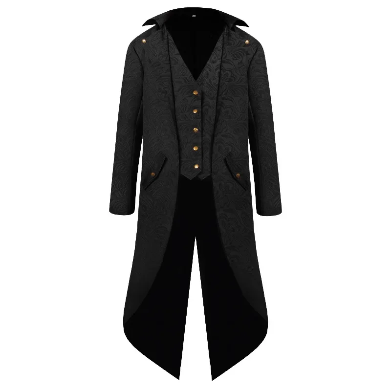 Men Steampunk Vintage Jacquard Tailcoat Jacket Medieval Gothic Victorian Frock Coat Uniform Party Prom Halloween Cosplay Costume