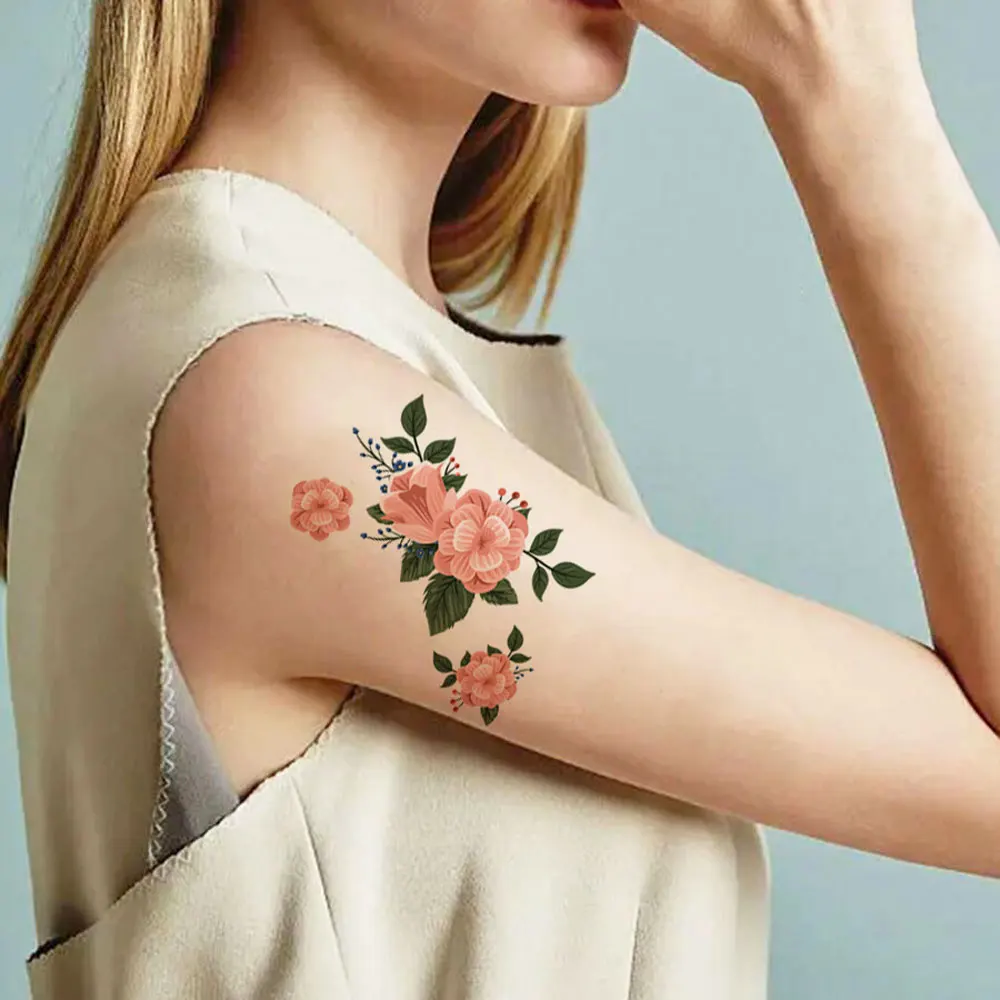 12Pcs Color Flower Tattoo Stickers for Women Hand Arm Chest Body Art Waterproof Temporary Tattoos Disposable Floral Fake Tattoo
