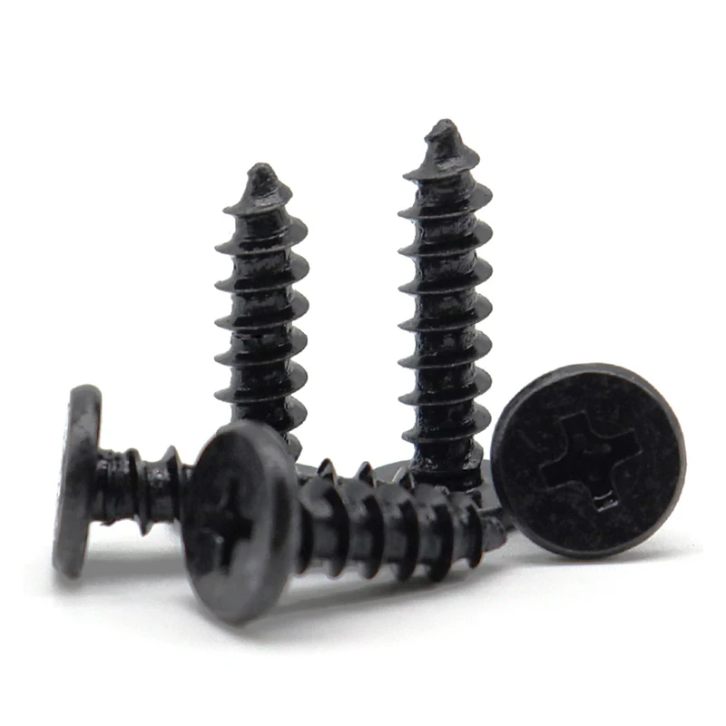 30-500pcs Plated Black Zinc M1.2M 1.4 M1.7 M2 M2.3 M2.6 M3 M3.5 M4 Cross Tapping Screw Ultra Thin Flat Wafer Head Wood Screw