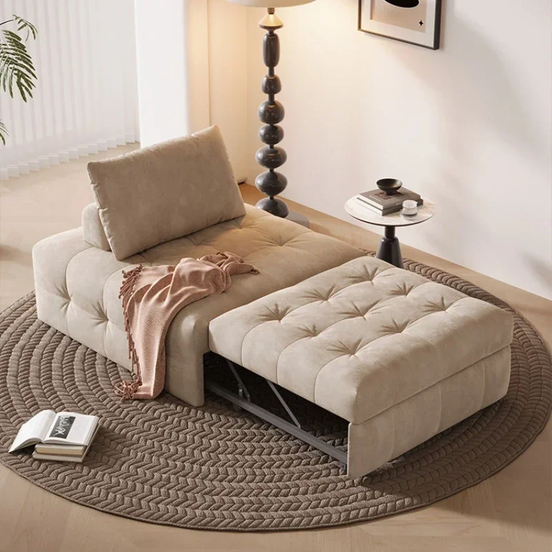 Cream Style Puff Square Fabric Sofa Small Apartment Foldable Retractable Push-Pull Sofa Bed