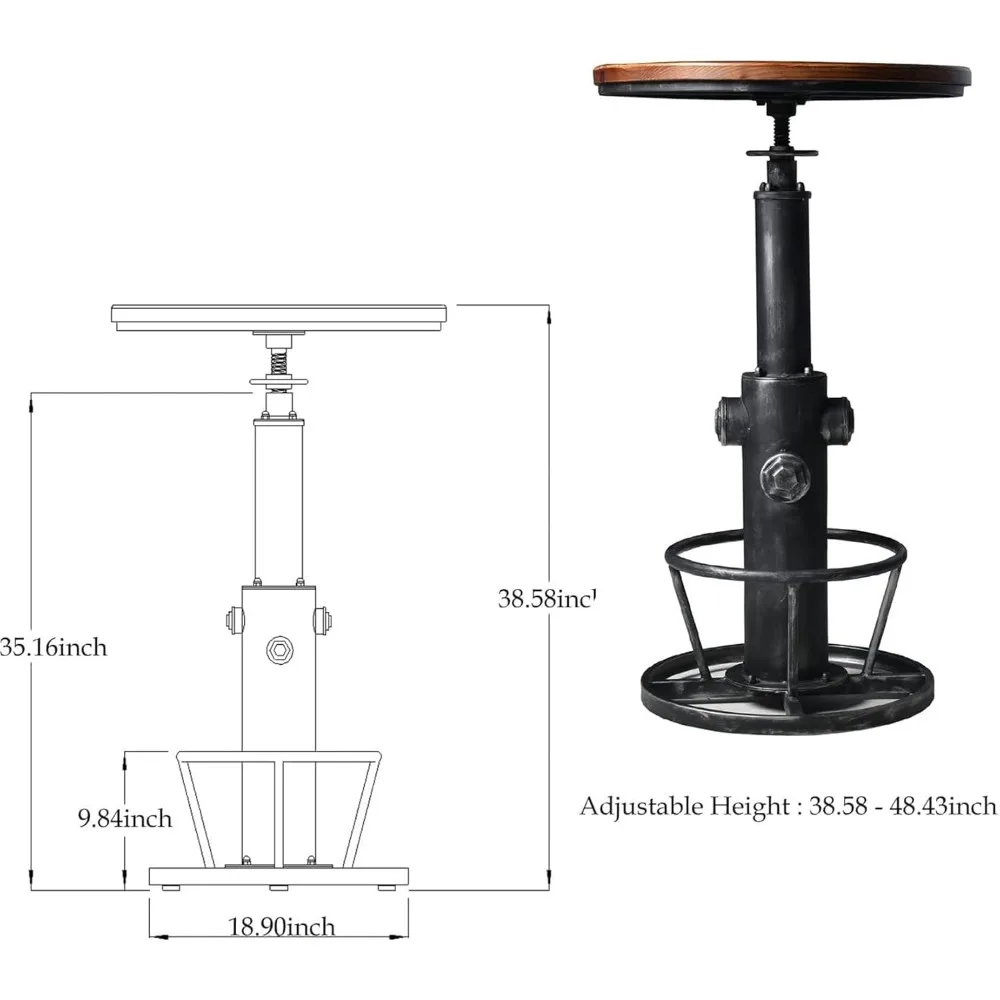 3-Piece Bar Table (38.6"-48.4") & 2 Bar Stools (24"-28") Set for Pub Kitchen Dining Living Party Bistro Breakfast, Swivel Top,