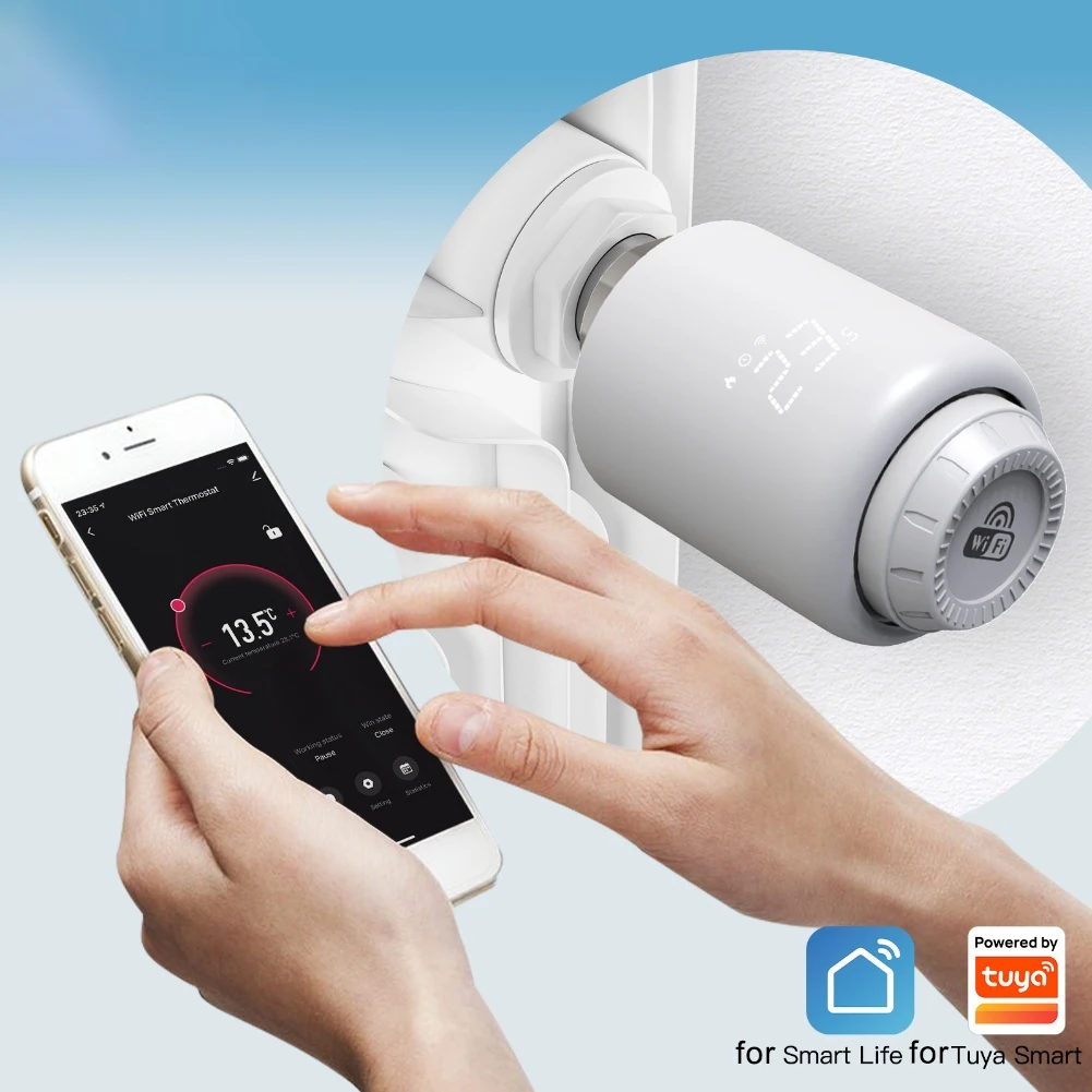 

Термостатический клапан Wi-Fi TRV, регулятор температуры головки радиатора для системы отопления умного дома с помощью приложения для смартфона