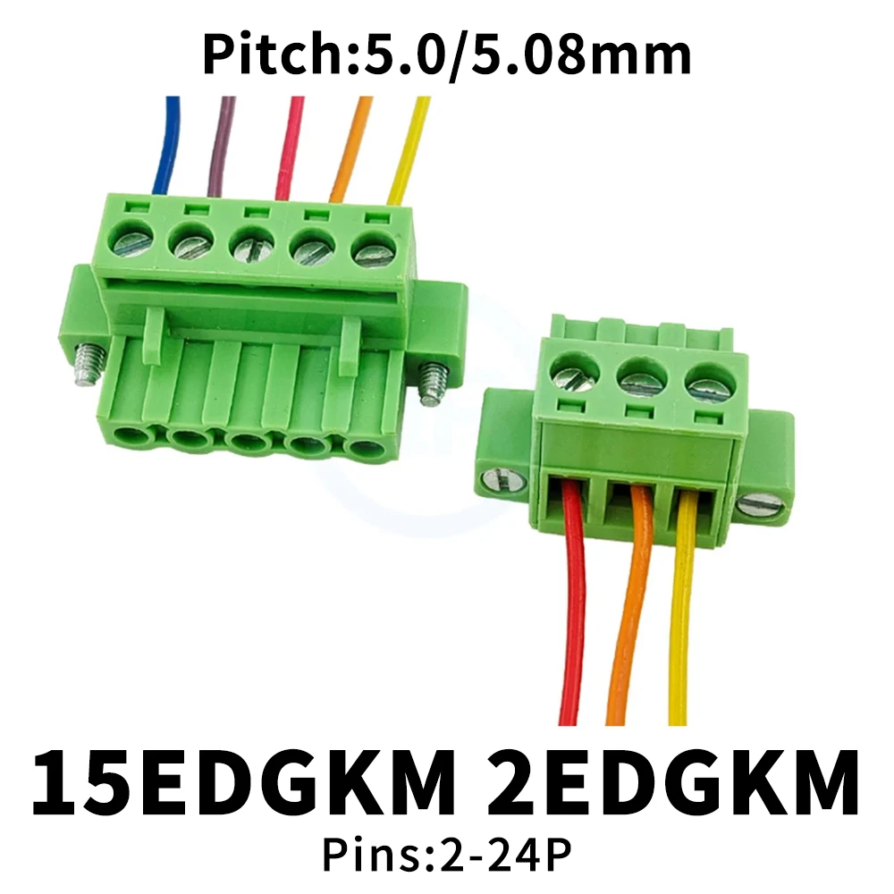 (10 pcs) KF 2EDGKM 5.08mm 5.0mm Plug-in green terminal block 15EDGKM 5.0 / 5.08 PCB wiring plug with flange fixing 2~24P