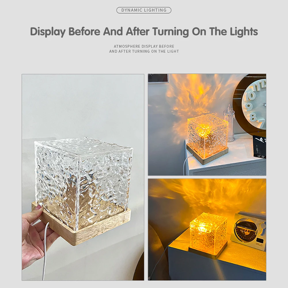 Crystal Lamp Water Ripple Projector Night LightDecoration Home Houses Bedroom AestheticAtmosphere Holiday Gift  Flame Lamp