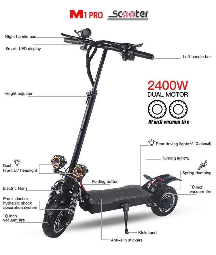 M11 Pro Hot Sale 48v 1200w 2400w E Scooters Powerful Adults 11inch Foldable Adult Electric Scooter With Removable Seat