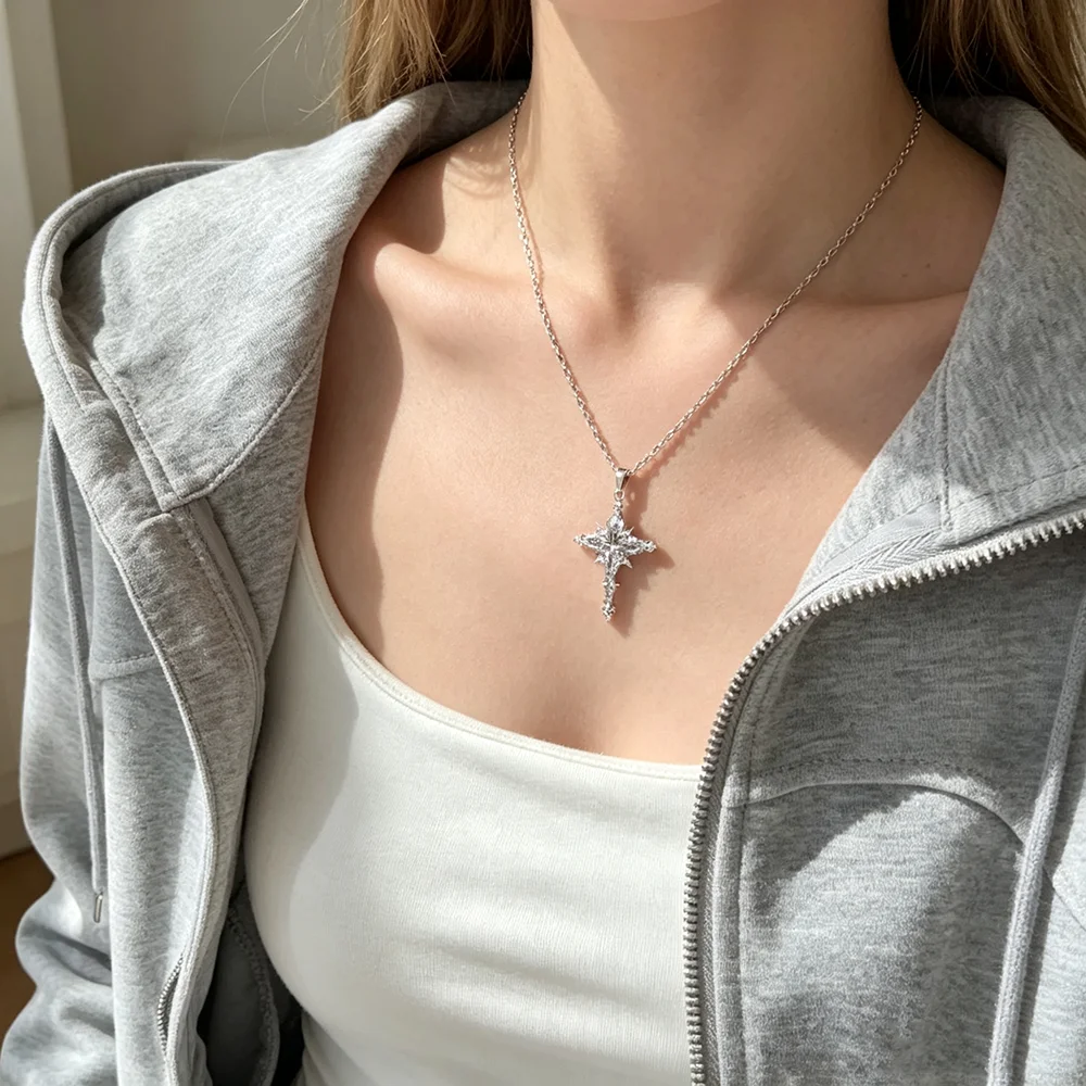 Y2K Creative Snowflake Cross Set Zircon Necklace, Collarbone Chain, Women's Necklace, Valentine's Day Gift for Girlfriend