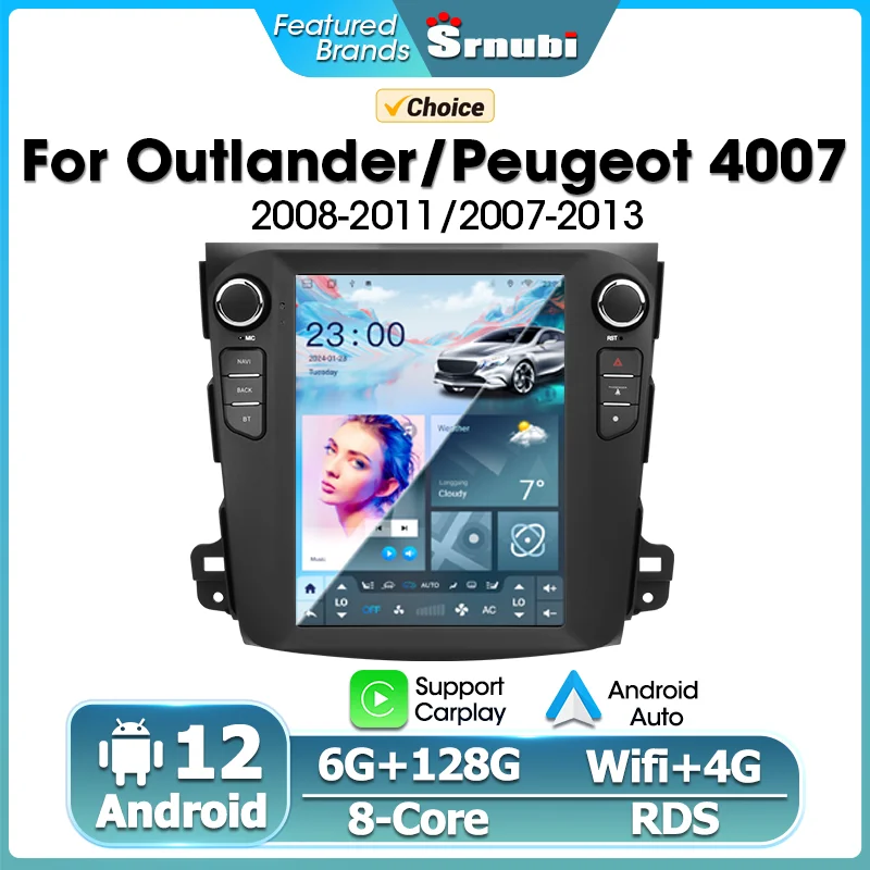 Srnubi Android 12.0 autoradio per Mitsubishi Outlander 2008-2011 Video multimediale 2Din 4G WIFI Carplay GPS unità principale da 9.7 pollici