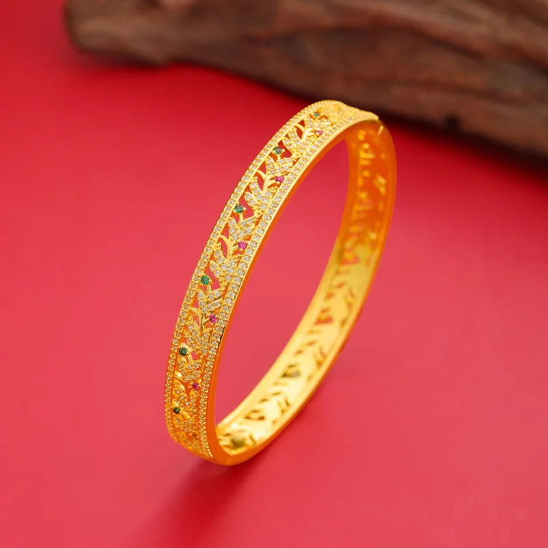 

Роскошный женский браслет из чистого золота 9999 пробы 24 карата с резным цветком, браслет из ротанга и радуги