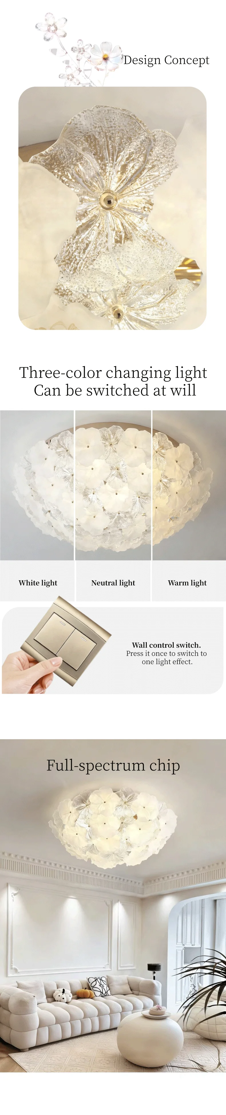 Flower Glass LED Ceiling Lights Living Room Home Pendant