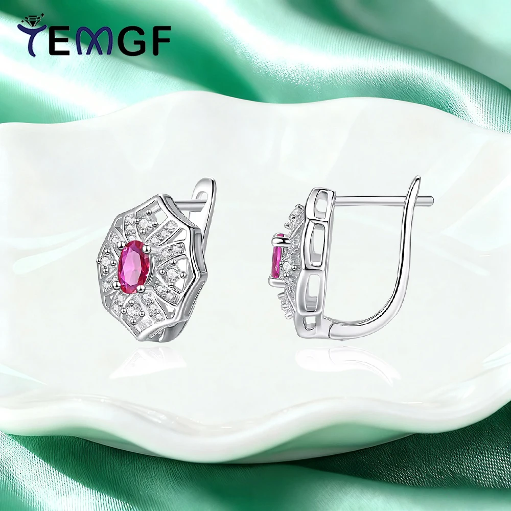 TEMGF Ohrstecker aus S925-Sterlingsilber für Damen, 4 x 5 mm, ovaler Schliff, rot/grün/blau, Zirkon-Ohrringe, modischer, vielseitiger edler Schmuck