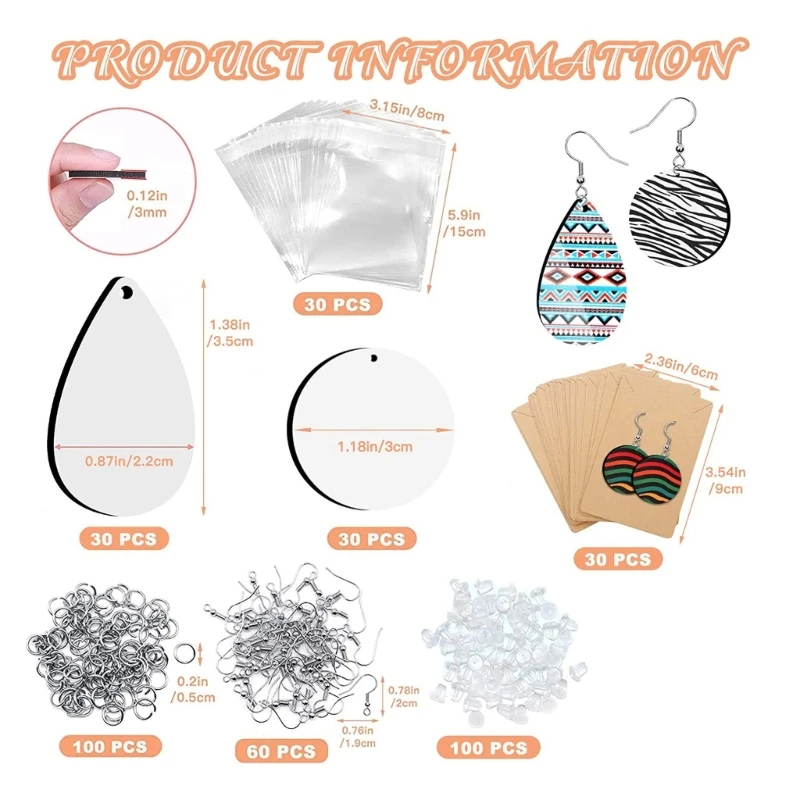 1 Set Sublimation Earring Blanks Products Thermal Transfer Earrings with Earring Hooks Jump Rings Self-sealing Bags 3XUA