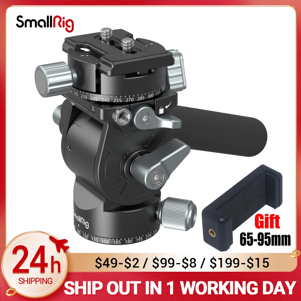 SmallRig Lightweight Fluid Video Head  360 Swivel with a Removable Telescopic Handle Adjustable Lightweight Portable 3457