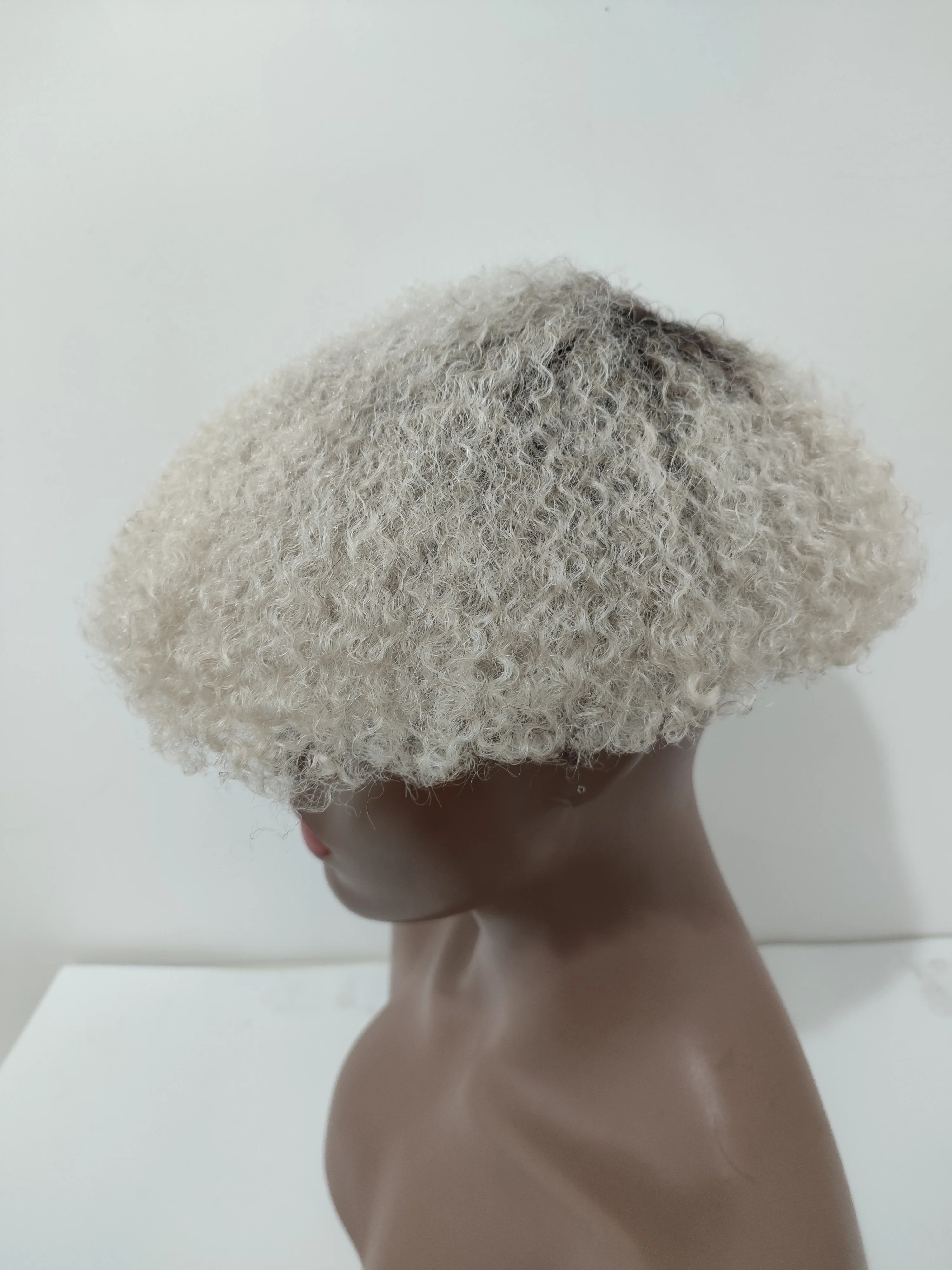 Afro Wave-男性用フルレースウィッグ,トーピー,ブラックルート,ライトブロンド,4mm