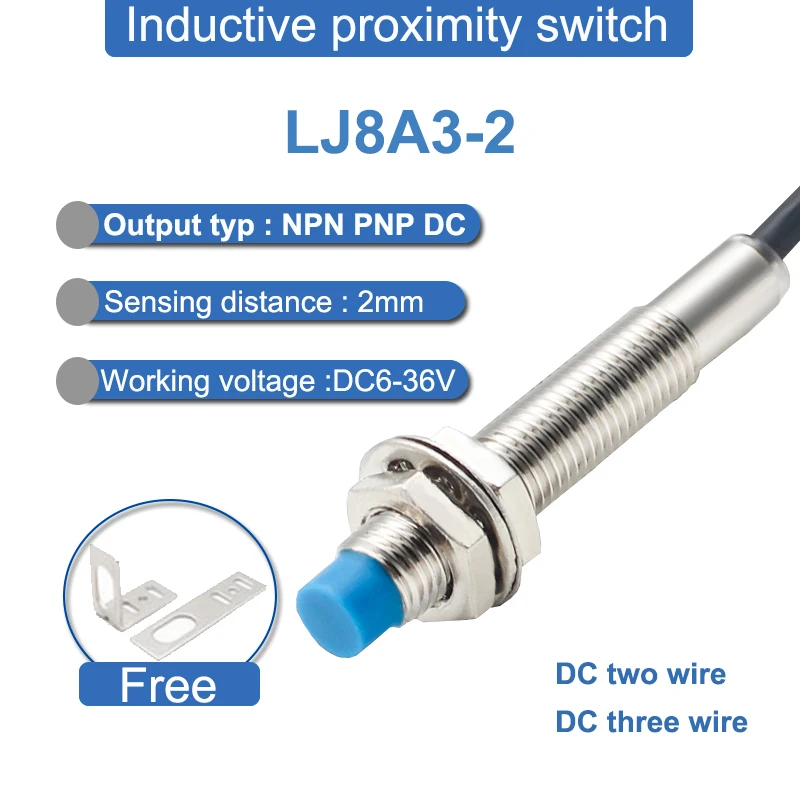 LJ8A3-2 2mm wykrywanie dystancetwo lub trzy lub cztery przewody NPN PNP brak czujnik zbliżeniowy indukcyjnej NC Metal