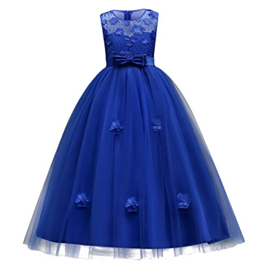 Little Big Girls'Tulle Retro Vintage Dresses Flower Lace Pageant Party Wedding Floor Length Dance Evening Gown