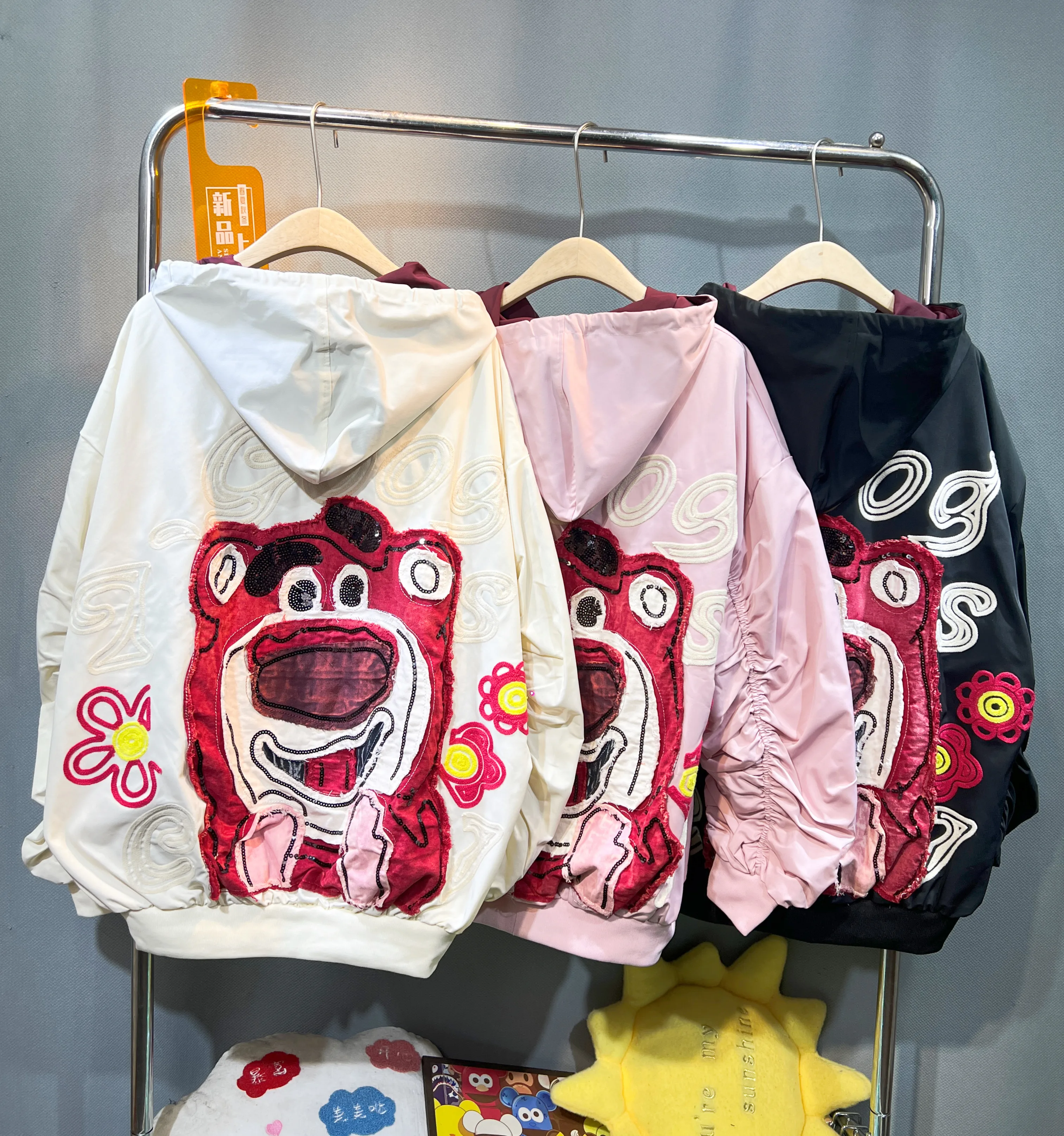 European Station Tide Brand Heavy Industry Embroidery Cartoon Hooded Coat Women's 2025 Autumn New Loose Zipper Jacket Top