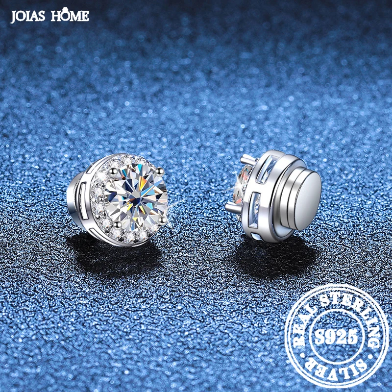 JOIAS HOME Silver925 DColor Moissanite No Ear Hole Magnetic Earrings Classic Round Package Men's And Women's Moissanite Earrings