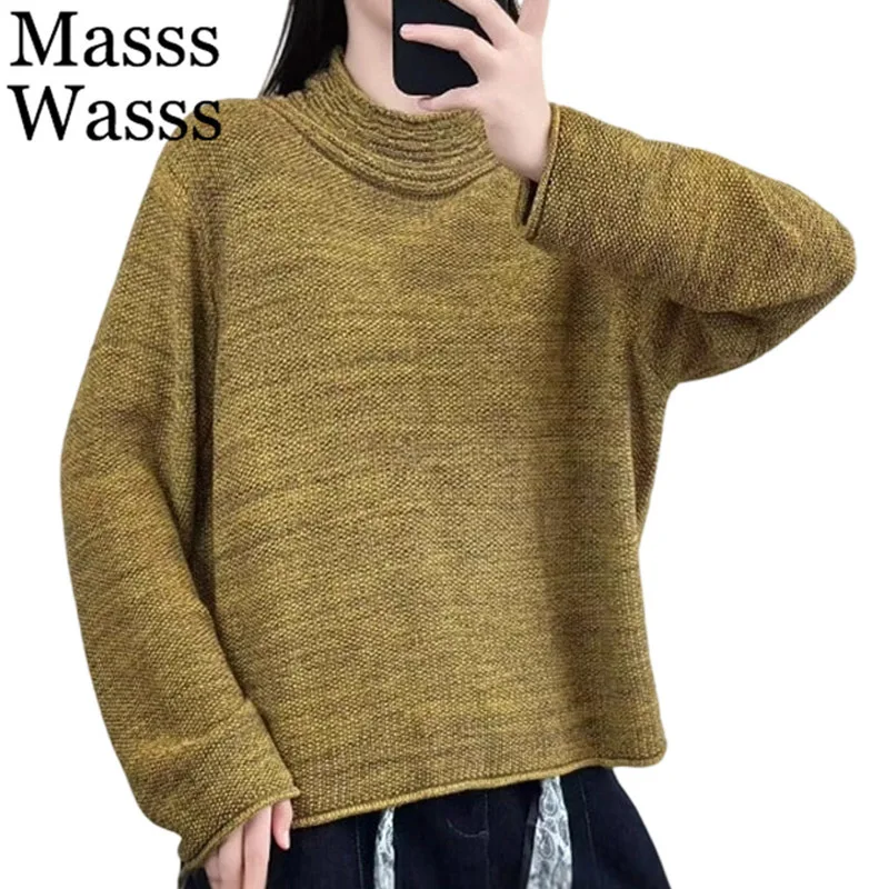 

Mass Wasss 2025, зимние повседневные однотонные джемперы с высоким воротником, женские корейские модные свободные свитера, женские теплые хлопковые классические пуловеры