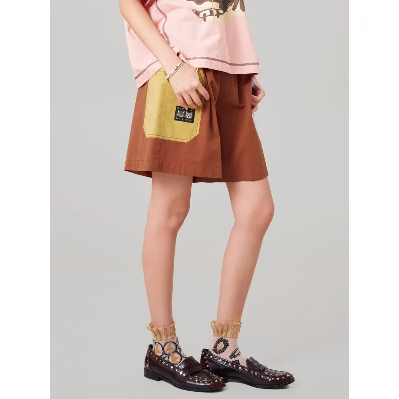 

MOVEUP Casual Straight Shorts 2026 Summer New Pure Cotton Elastic Waist Patch Bag Woven Label Loose Shorts For Women 3ELX20116