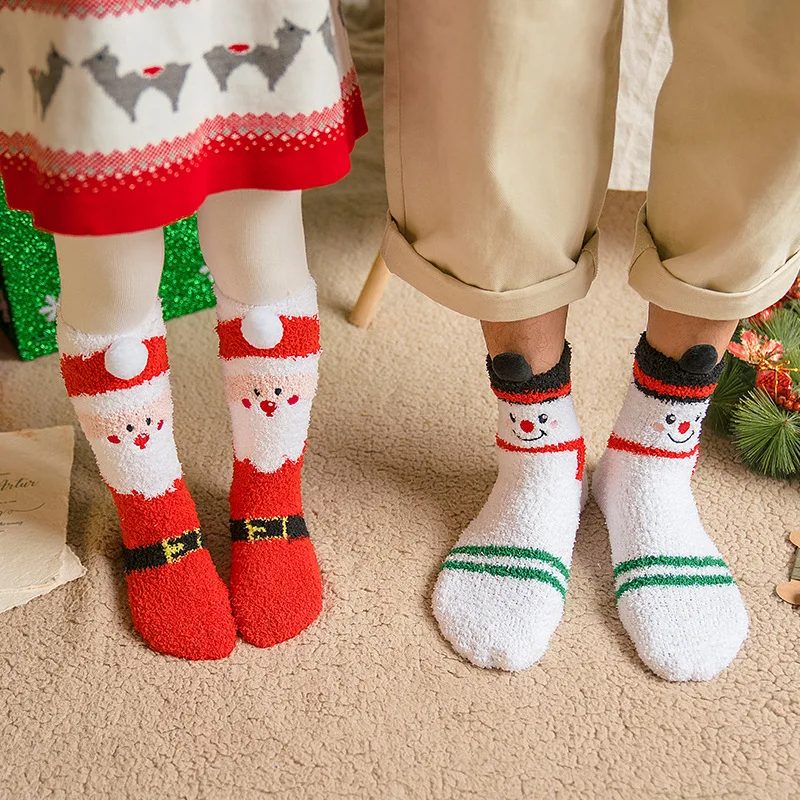 

Зимние термоноски-тапочки из кораллового флиса, дышащие впитывающие нескользящие носки-тапочки, рождественские носки для сна для женщин и мужчин