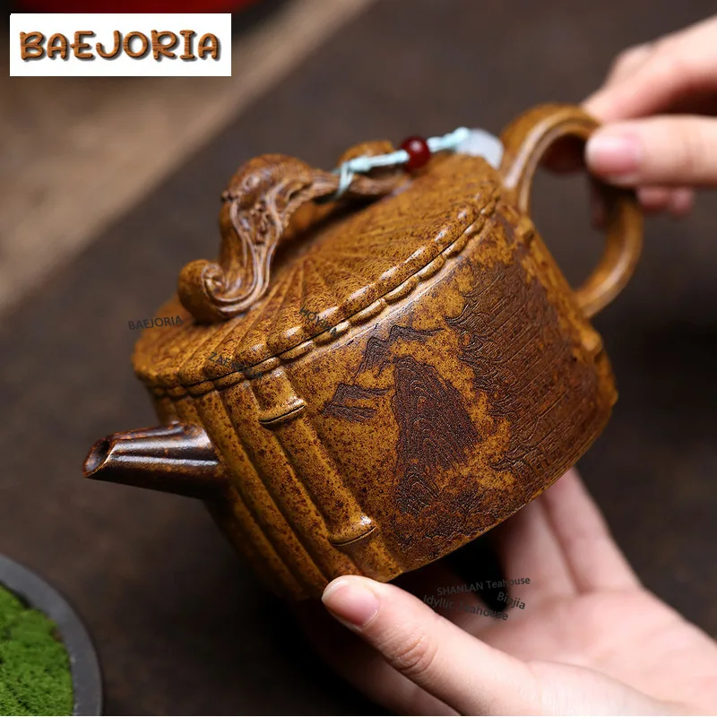 BAEJORIA 400ml Boutique Yixing Purple Clay Teapot Handmade Large Caliber Pot Raw Ore The Keel Gold Sand Kettle With Filter Zisha