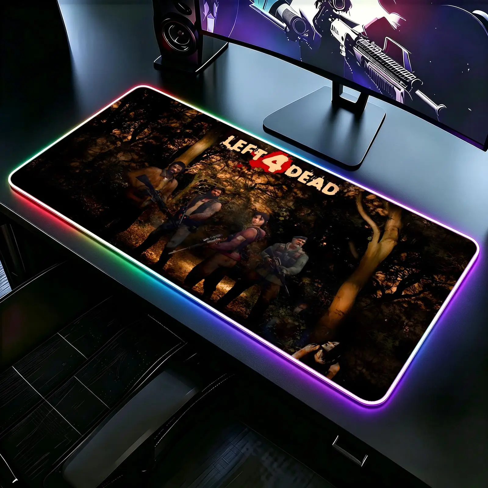 Mouse Pad XXL RGB Glow Gaming Desk Pad, wearproof sewn border, anti-slip mat for desktop, bedroom & office use Left 4 Dead 2