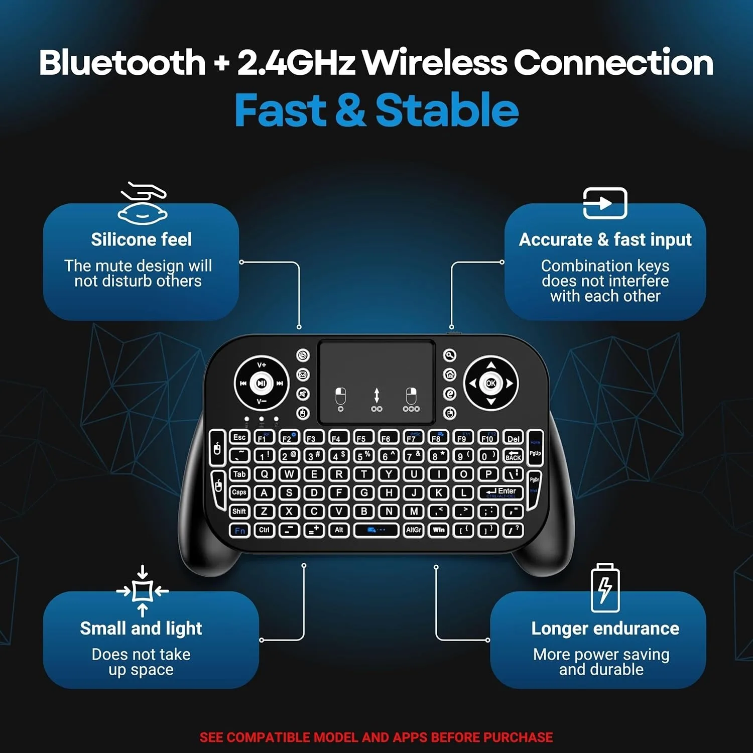 MRSVI 2.4G&Bluetooth Mini Wireless Keyboard V8 7 Color Backlit Bluetooth Air Mouse Remote Control Touchpad for Android TV Box