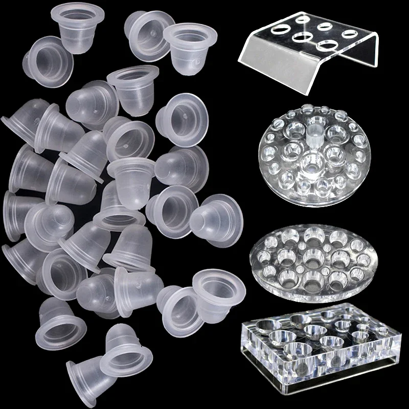 100Pcs Tattoo Ink Cup Silicone Permanent Tattoo Makeup Eyebrow Makeup Pigment Container Caps Tattoo Pigments Ink Holder