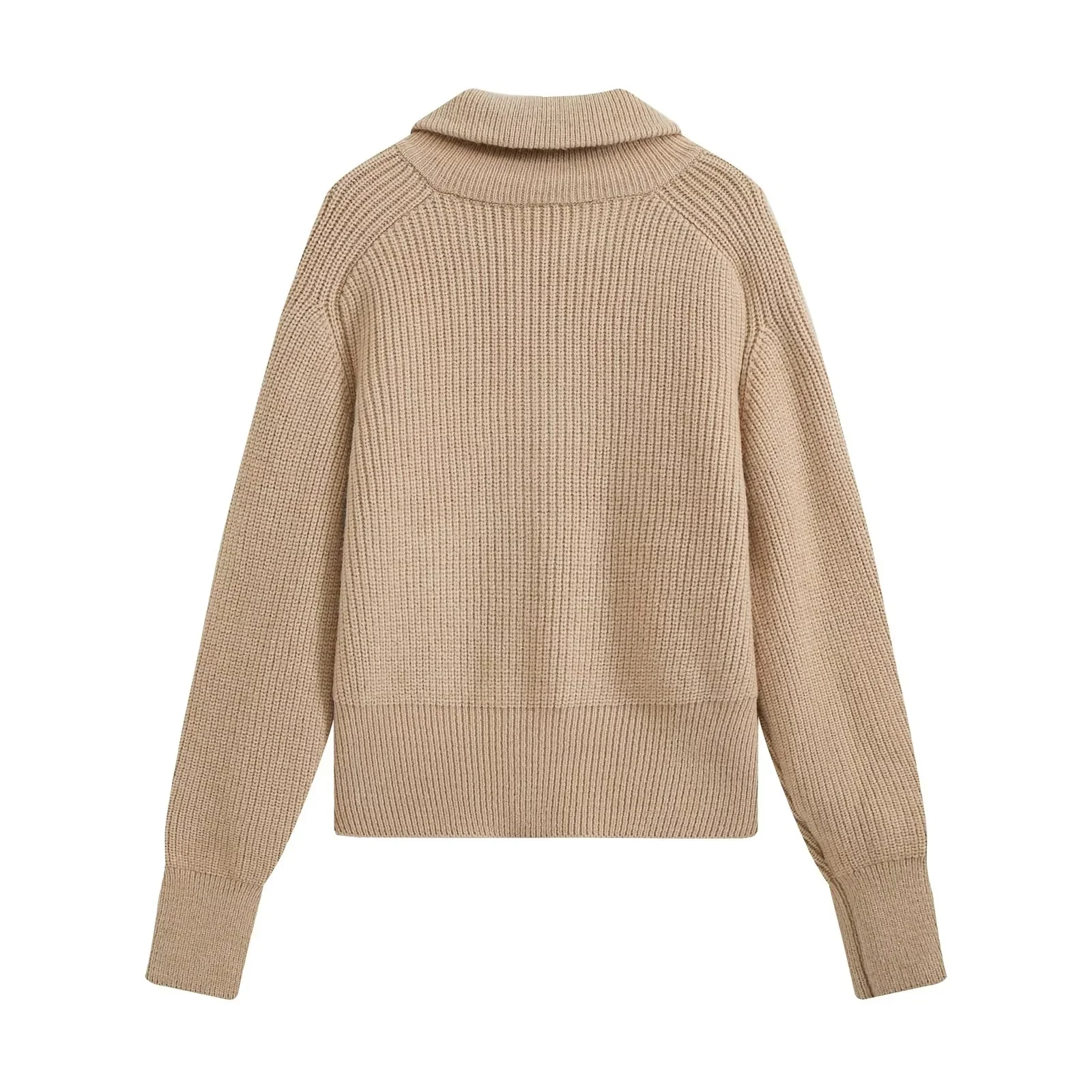 KONDALA Damen Trendiges Pendler-Hosen-Set Reißverschluss-Revers-Strickjacke Elastische Taille Hose Neue Mode 2026 Herbst Winter Freizeit-Set – Detail 12
