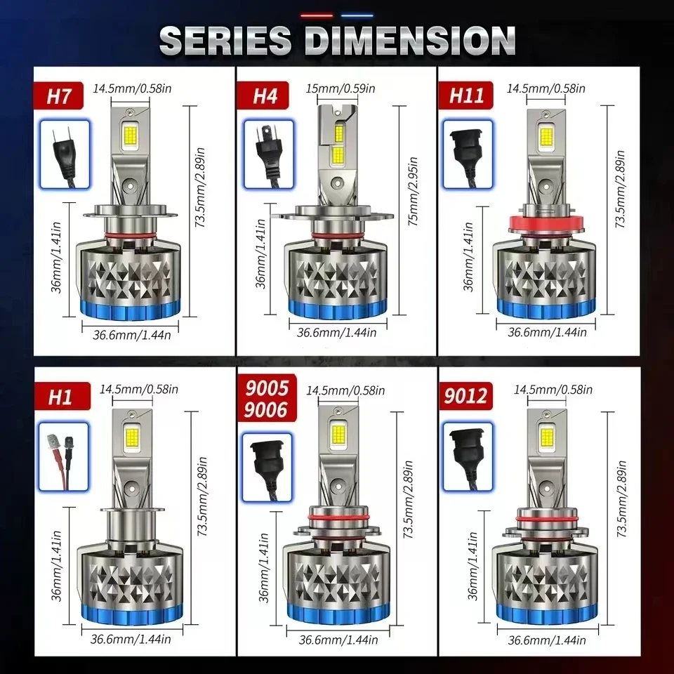 JUZIXING 2880W  H7 LED Canbus Headlight  Project 6500K Led t Super Daytime Running Auto H11 H4 H1 9012 HB3 9005 9006 H8 Lights