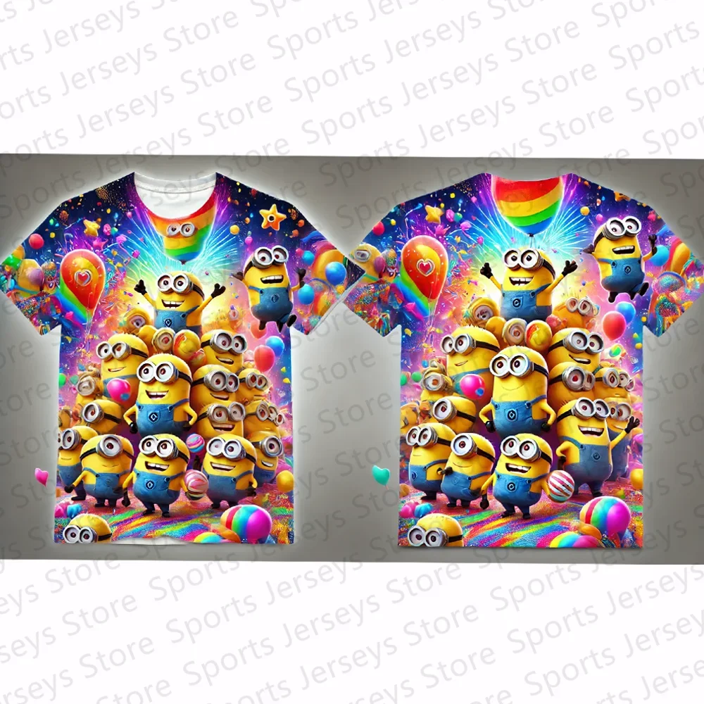 2024 New Minions 3D Children T shirt Minions Theme Party Clothing Summer Boy Sports Short Sleeve Tshirt Girl Cute Cartoon Tshirt