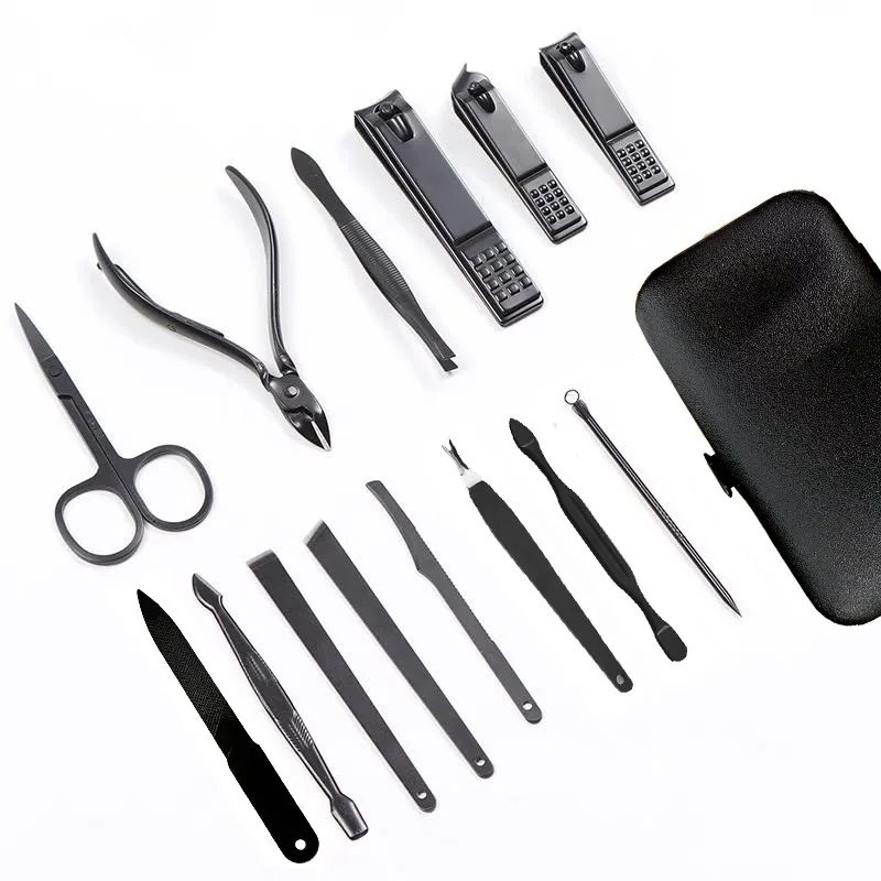Juego de tijeras para uñas de acero inoxidable, juego de herramientas para manicura y cortaúñas.