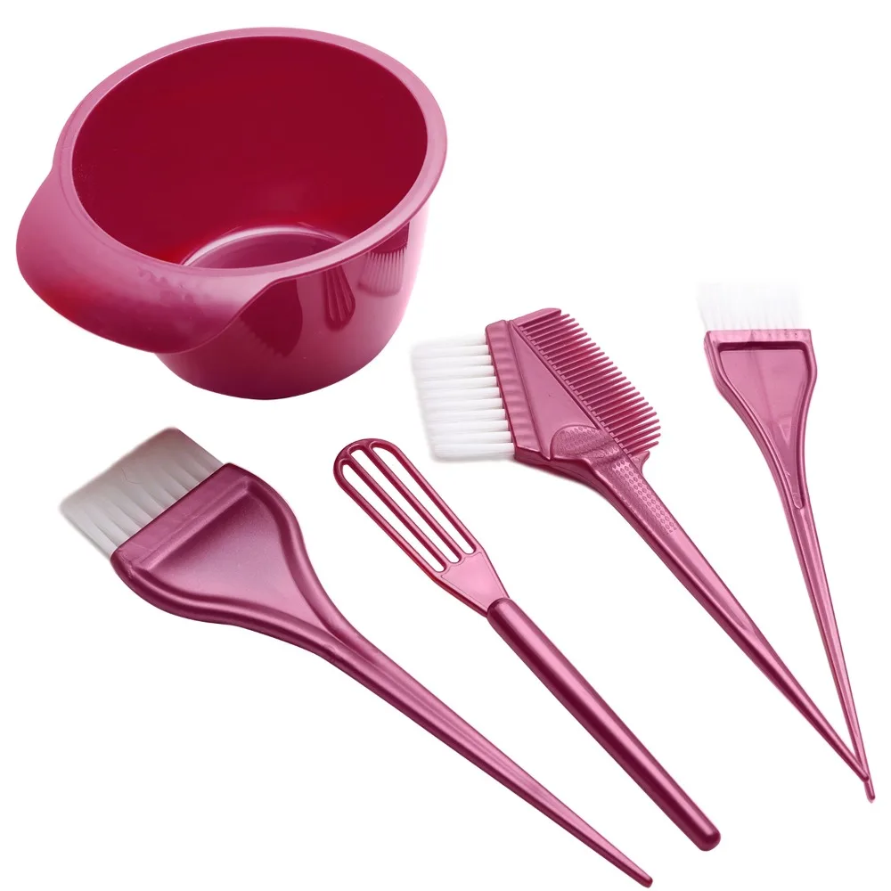 

5pcs/set Professional Premium Salon Hair Dye Kit Tail Comb Bleaching Hair Coloring Brush and Bowl Set Durable Applicator Tools