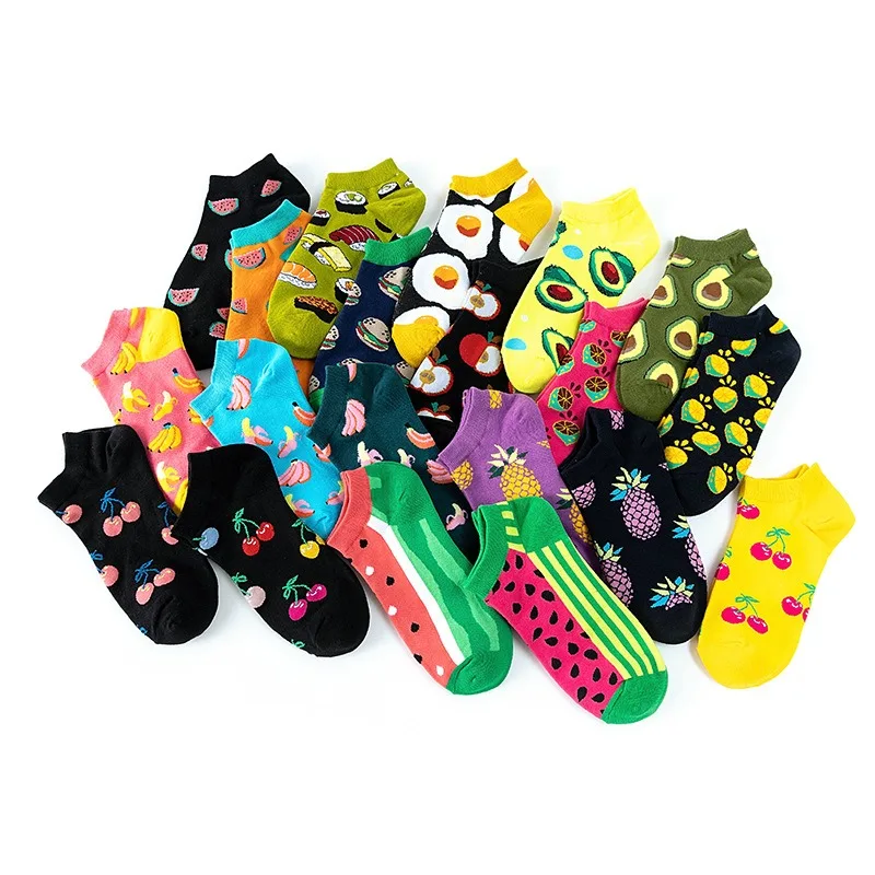 Men and Women's Ankle Socks Spring and Summer Thin Boat Sox Fruit Food Printing Trendy Short Sock New EU 36-44 Hose