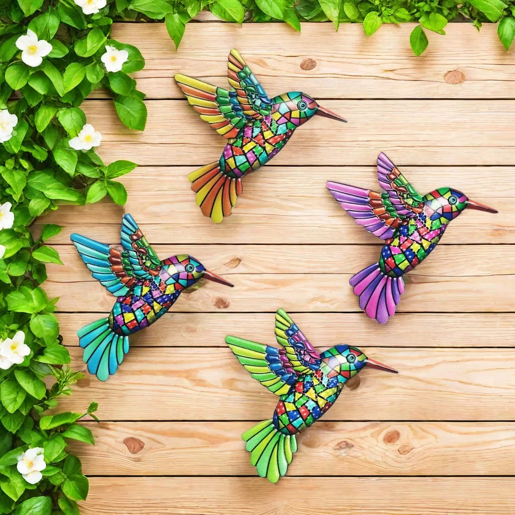 Metal Bird Garden Flower Wall Art Decorations,  Wall Decor, Outdoor Animal Hanging Patio Decor